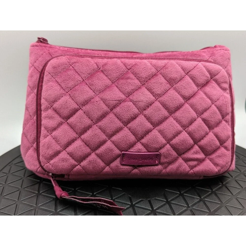 Vera Bradley Cosmetic Travel Bag Pink Velvet Makeup Jewelry Organizer Quilted